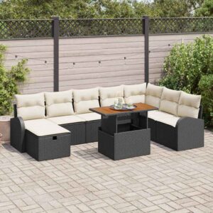Set Divano da Giardino 9 pcs Nero polyrattan
