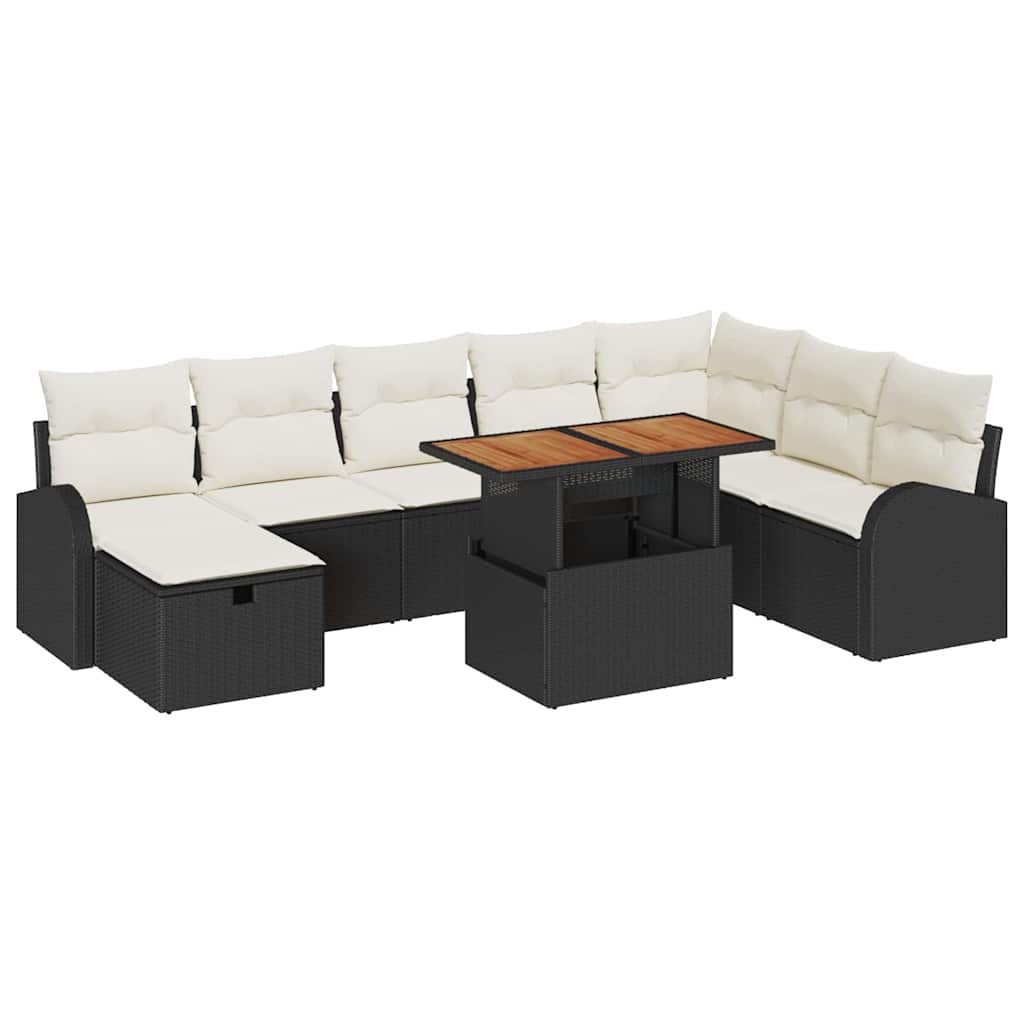 Set Divano da Giardino 9 pcs Nero polyrattan - immagine 2