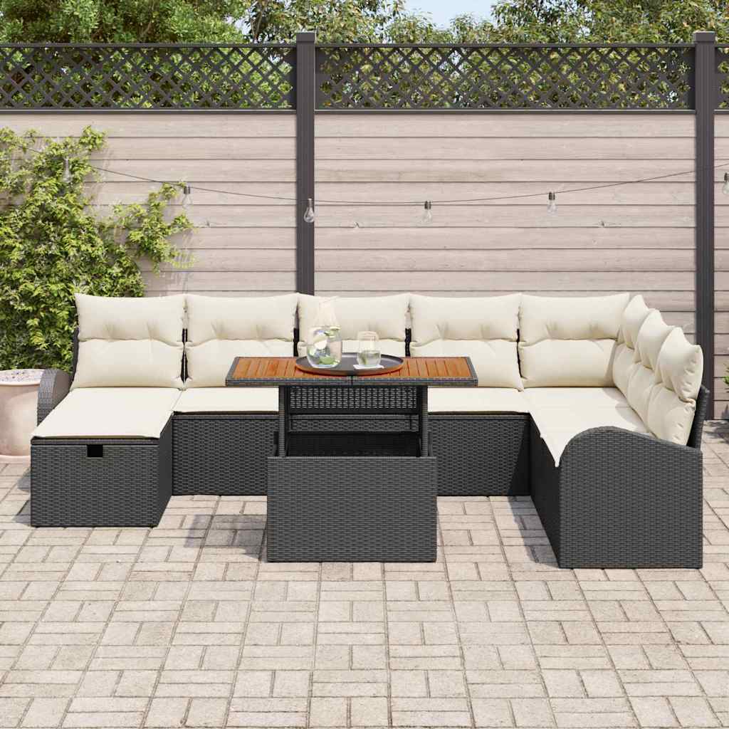 Set Divano da Giardino 9 pcs Nero polyrattan - immagine 3