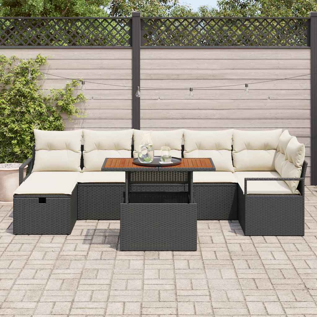 Set Divano da Giardino 8 pcs Nero polyrattan - immagine 3