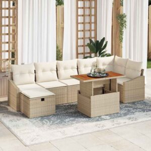 Set Divano da Giardino 8 pcs Beige polyrattan