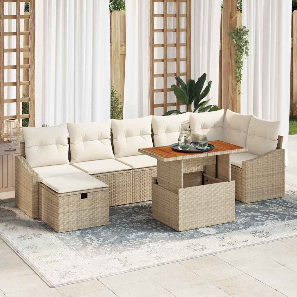 Set Divano da Giardino 8 pcs Beige polyrattan
