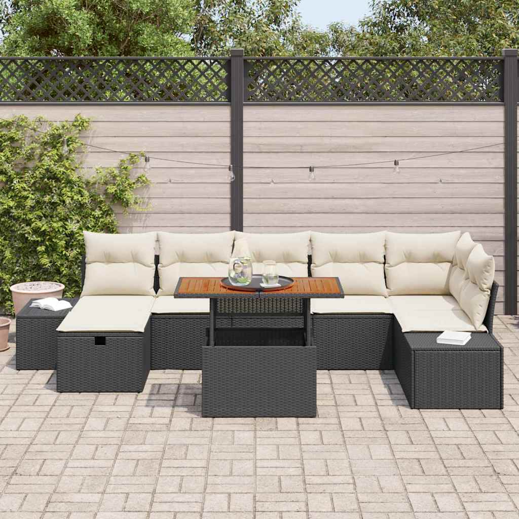 Set Divano da Giardino 8 pcs Nero polyrattan - immagine 3
