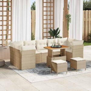 Set Divano da Giardino 10 pcs Beige polyrattan