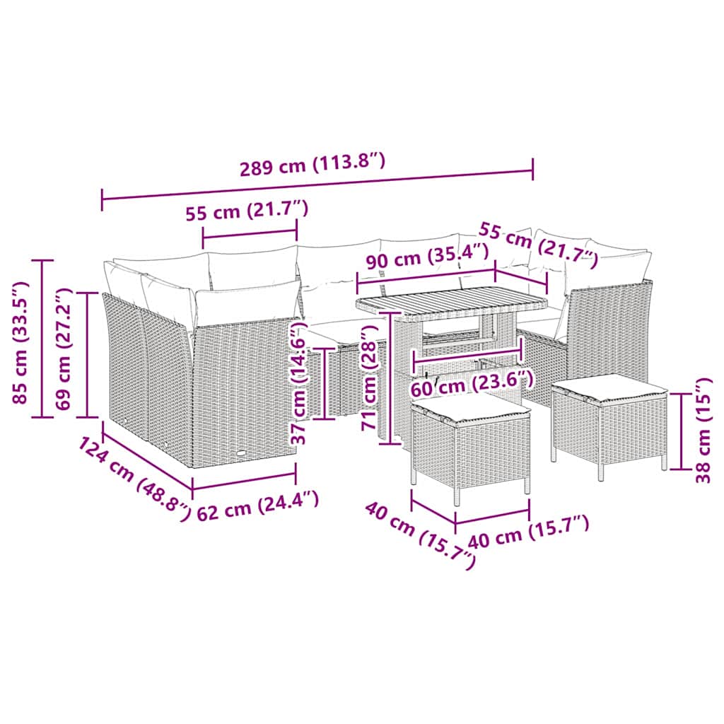 Set Divano da Giardino 10 pcs Beige polyrattan - immagine 9
