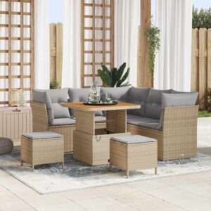 Set Divano da Giardino 8 pcs Beige polyrattan