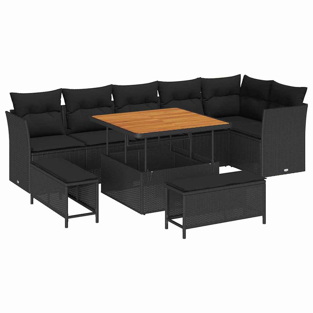 Set Divano da Giardino 9 pcs Nero polyrattan - immagine 2