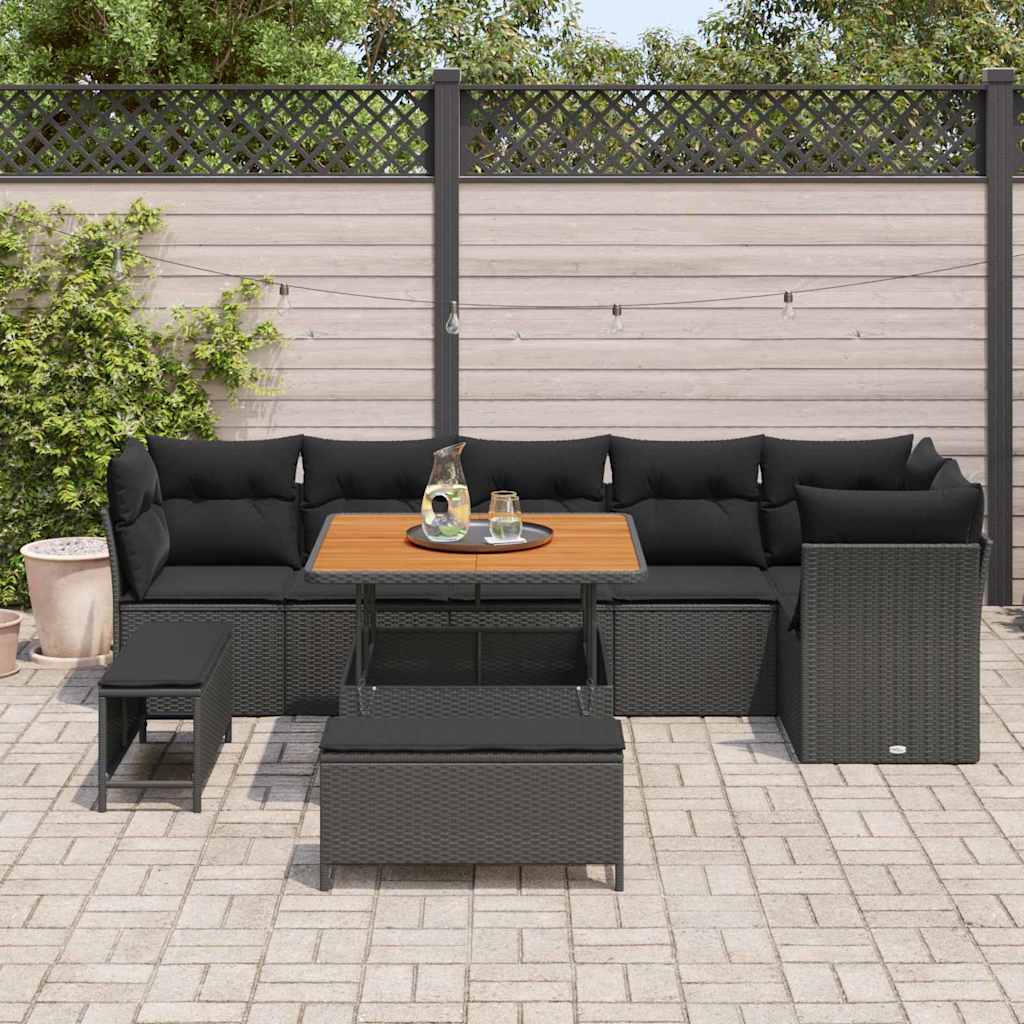 Set Divano da Giardino 9 pcs Nero polyrattan - immagine 3