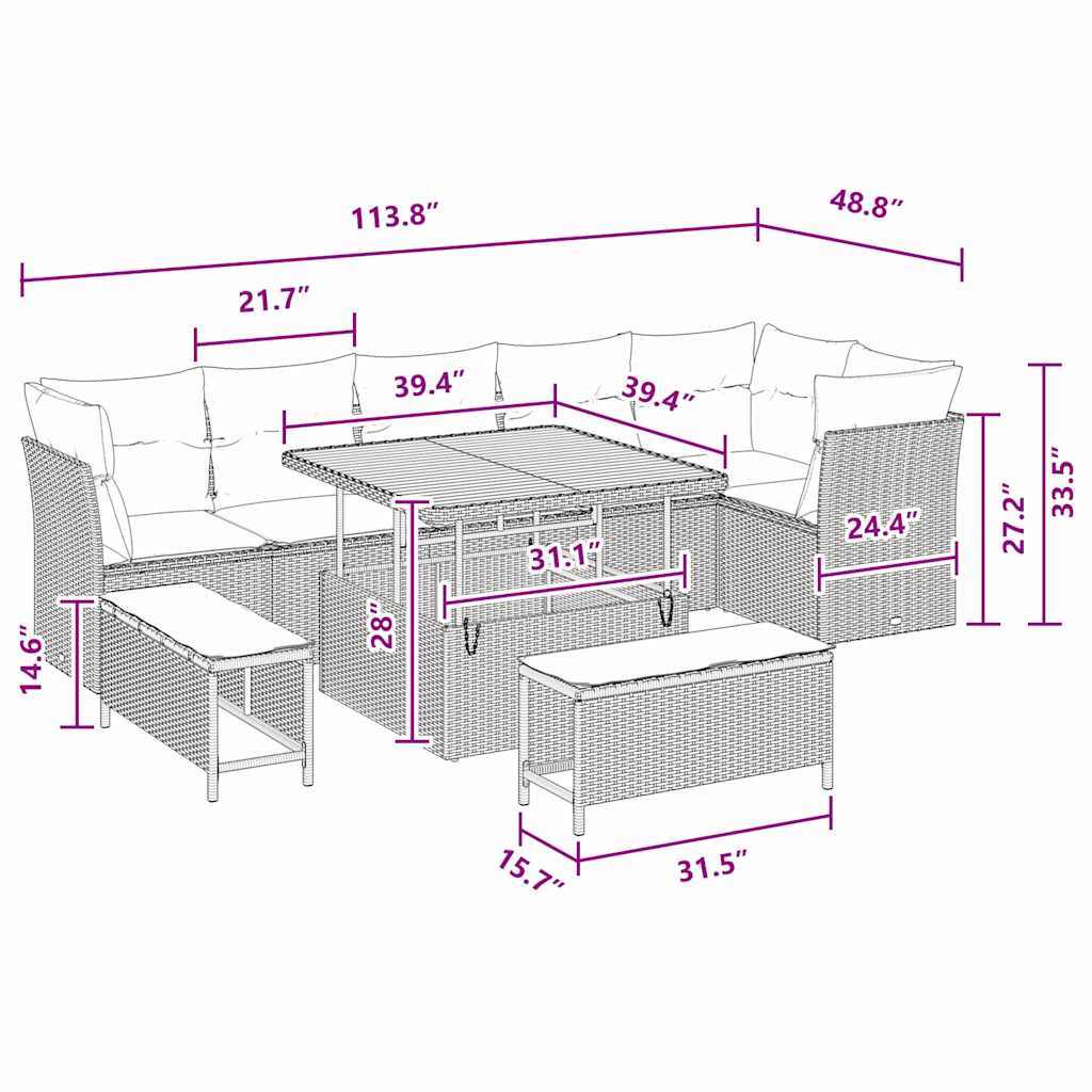 Set Divano da Giardino 9 pcs Nero polyrattan - immagine 9