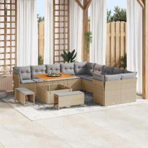 Set Divano da Giardino 13 pcs Beige polyrattan