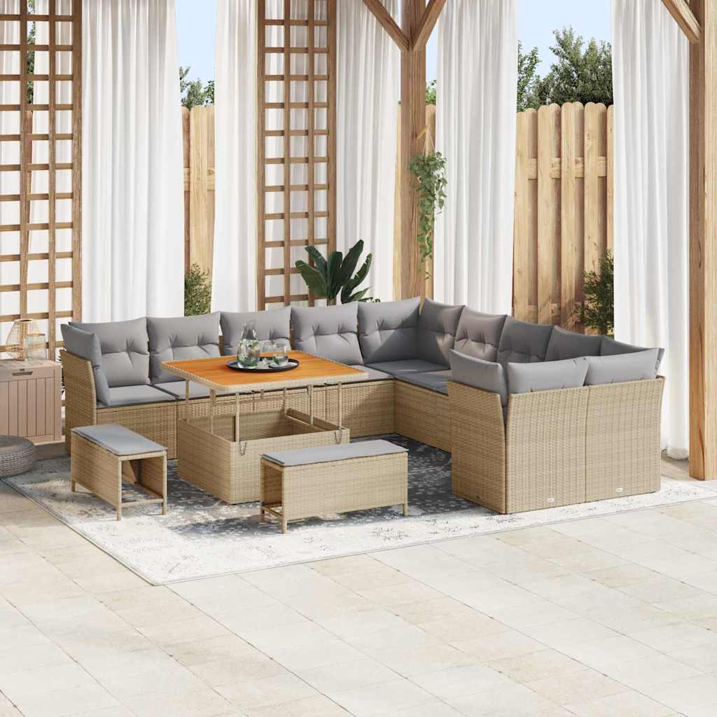 Set Divano da Giardino 13 pcs Beige polyrattan