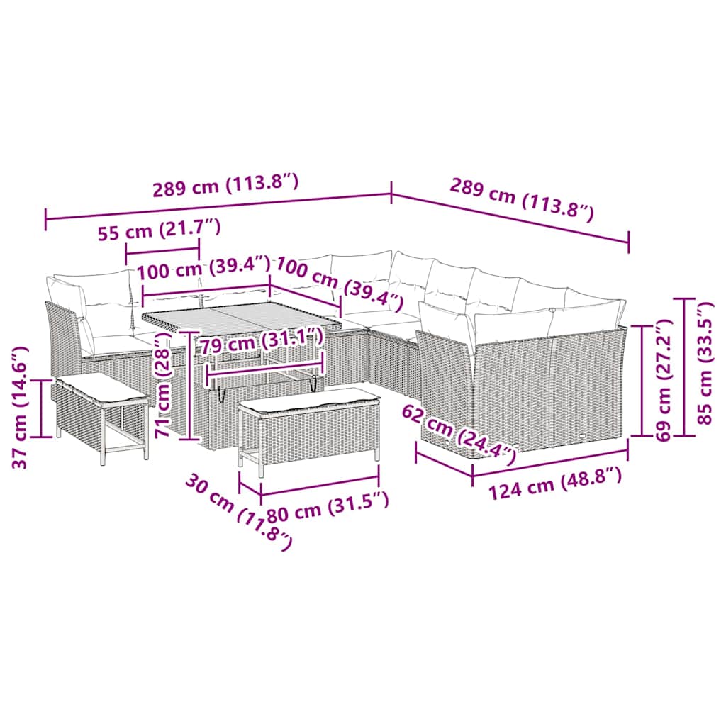 Set Divano da Giardino 13 pcs Beige polyrattan - immagine 9