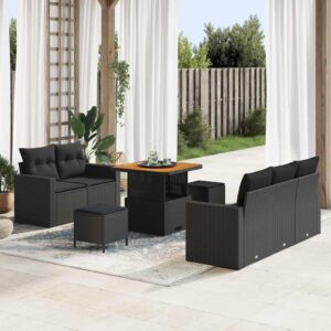 Set Divano da Giardino Altezza regolabile 8 pcs Nero polyrattan