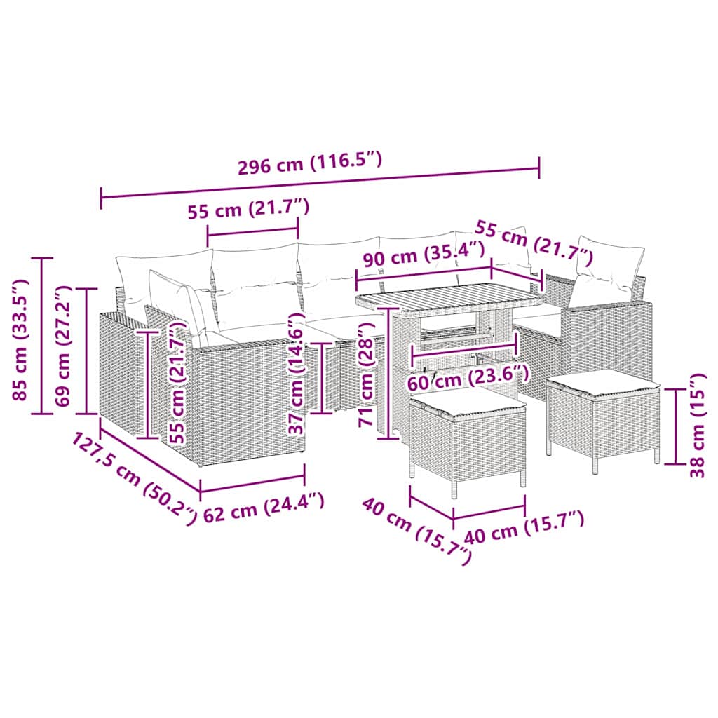 Set Divano da Giardino 10 pcs Nero polyrattan - immagine 9