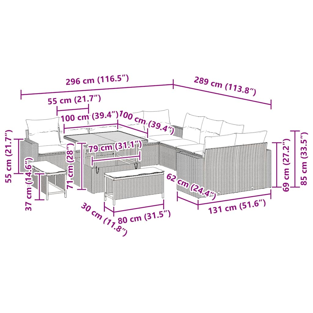Set Divano da Giardino 13 pcs Beige polyrattan - immagine 9