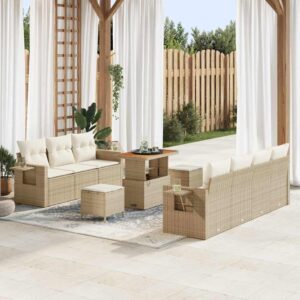Set Divano da Giardino 10 pcs Beige polyrattan
