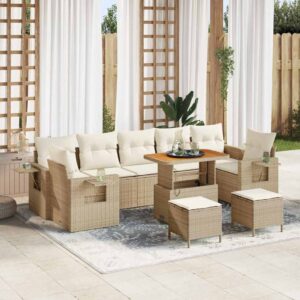 Set Divano da Giardino 10 pcs Beige polyrattan