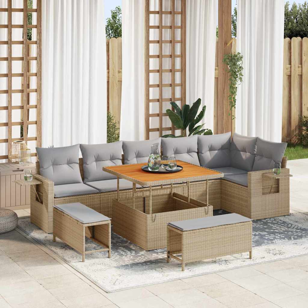 Set Divano da Giardino 9 pcs Beige polyrattan