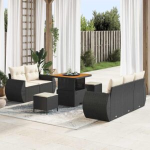 Set Divano da Giardino 8 pcs Nero polyrattan