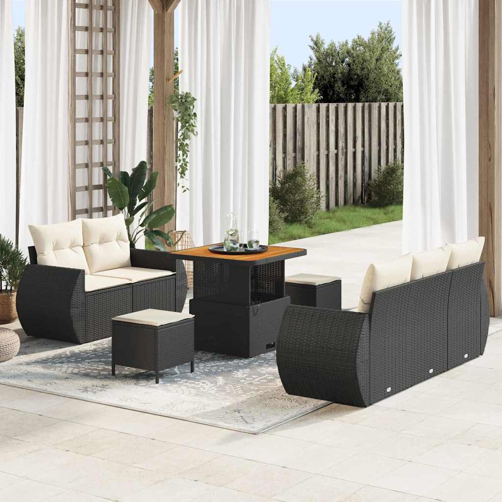 Set Divano da Giardino 8 pcs Nero polyrattan