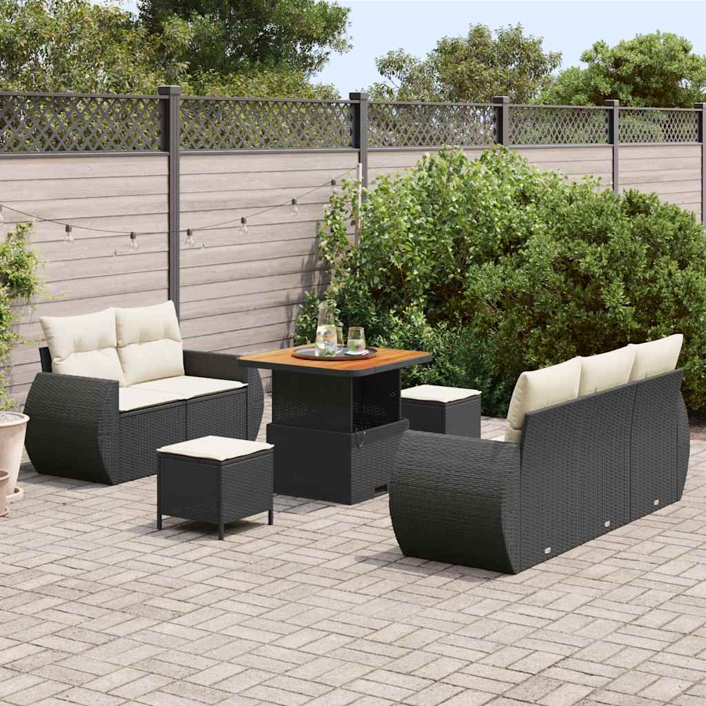 Set Divano da Giardino 8 pcs Nero polyrattan - immagine 3