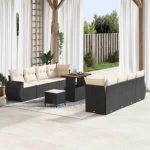 Set Divano da Giardino 11 pcs Nero polyrattan