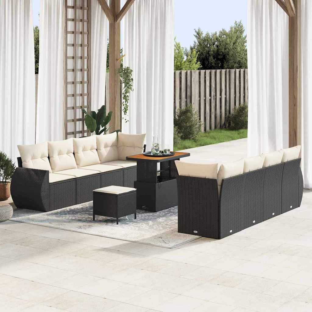 Set Divano da Giardino 11 pcs Nero polyrattan