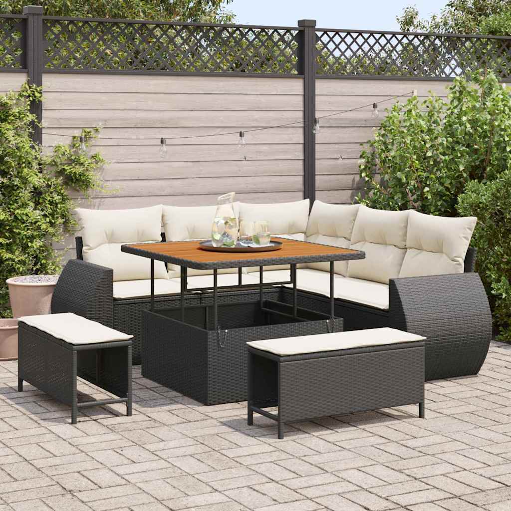 Set Divano da Giardino 8 pcs Nero polyrattan