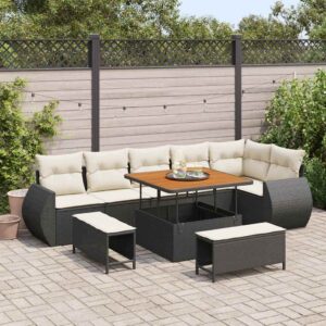 Set Divano da Giardino 9 pcs Nero polyrattan