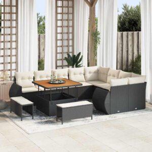 Set Divano da Giardino 12 pcs Nero polyrattan