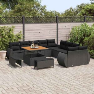 Set Divano da Giardino 13 pcs Nero polyrattan