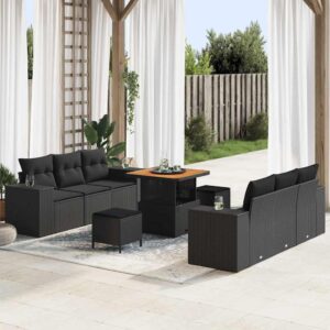 Set Divano da Giardino con archiviazione 9 pcs Nero Poly Rattan