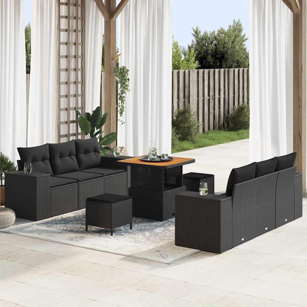 Set Divano da Giardino con archiviazione 9 pcs Nero Poly Rattan