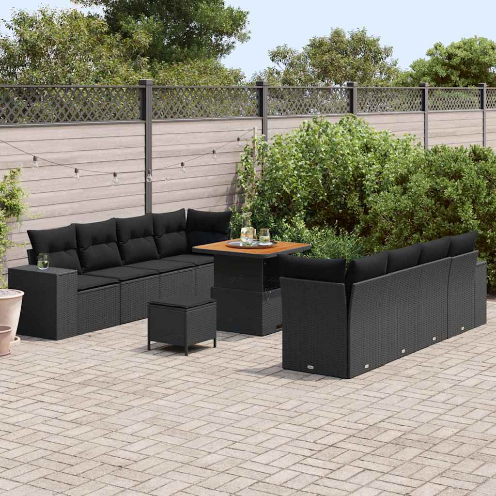 Set Divano da Giardino con cuscino 11 pcs Nero polyrattan - immagine 3