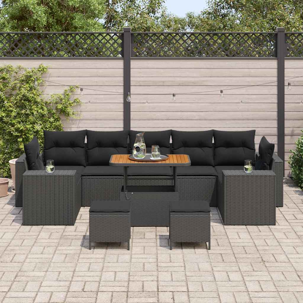 Set Divano da Giardino 10 pcs Nero polyrattan - immagine 3