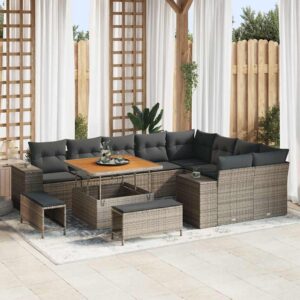 Set Divano da Giardino 12 pcs Grigio polyrattan