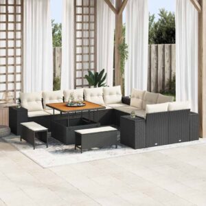 Set Divano da Giardino 13 pcs Nero polyrattan