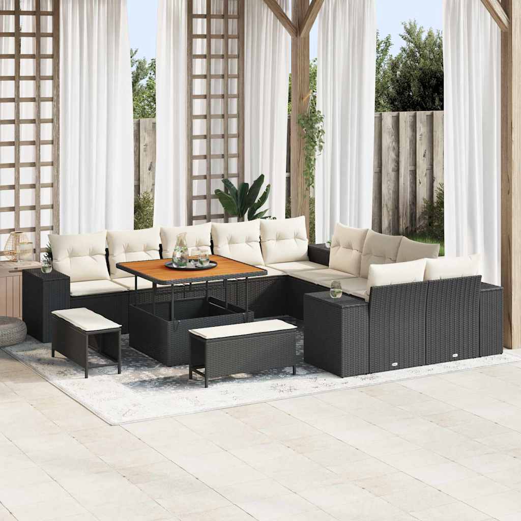 Set Divano da Giardino 13 pcs Nero polyrattan