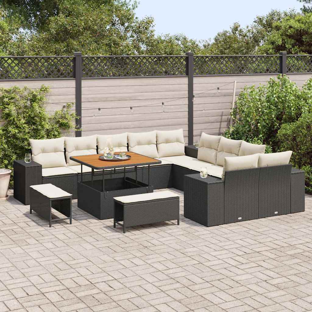 Set Divano da Giardino 13 pcs Nero polyrattan - immagine 3
