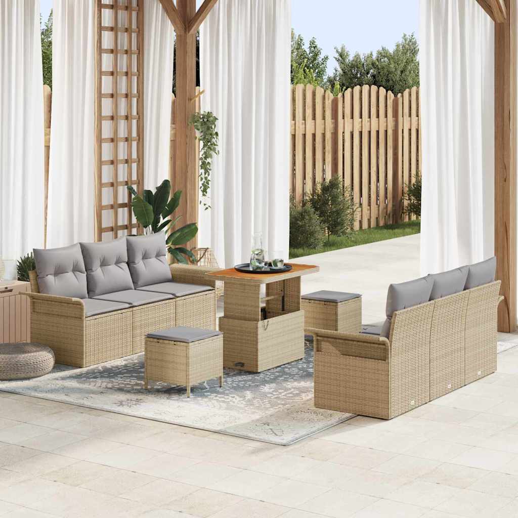 Set Divano da Giardino 9 pcs Beige polyrattan