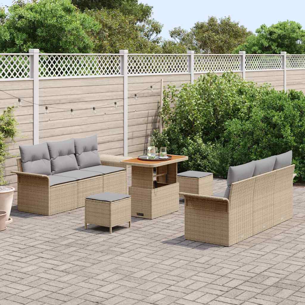Set Divano da Giardino 9 pcs Beige polyrattan - immagine 3