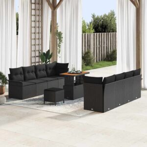Set Divano da Giardino 11 pcs Nero polyrattan
