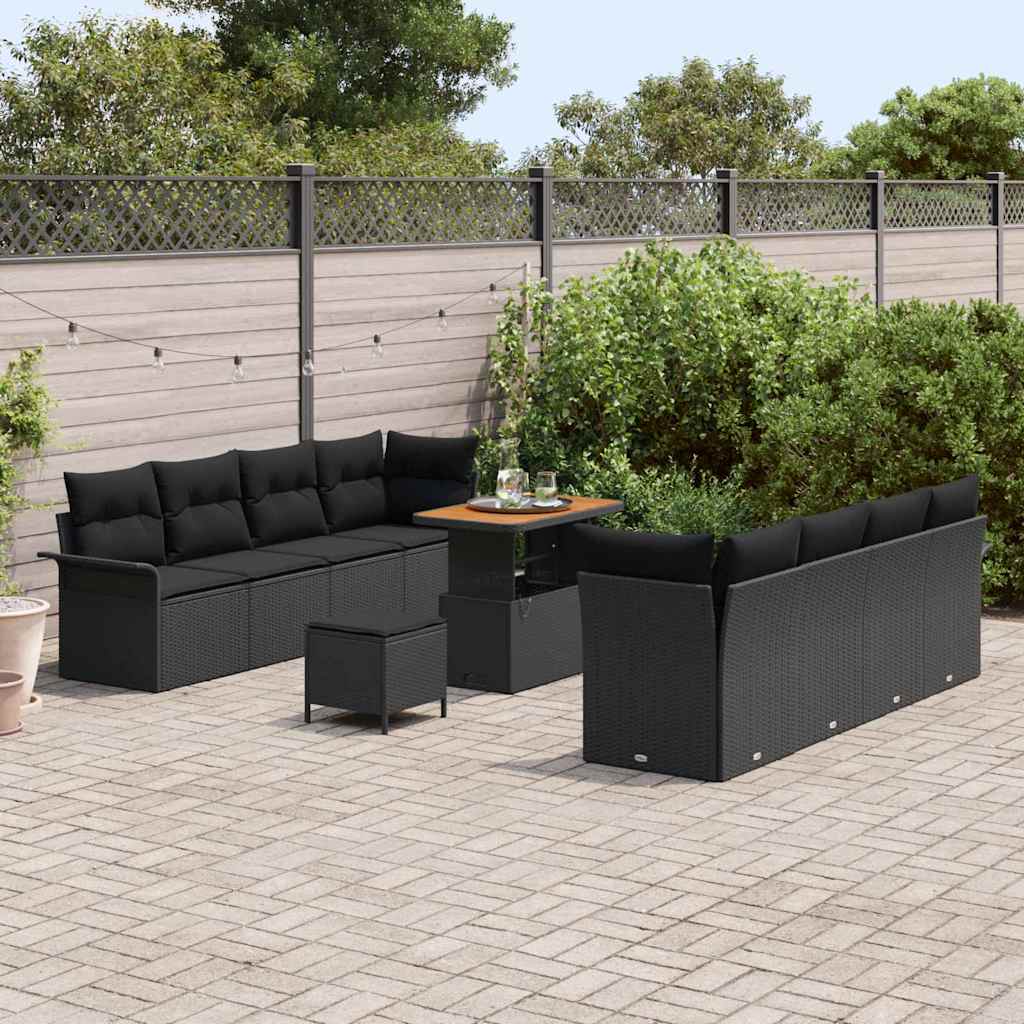 Set Divano da Giardino 11 pcs Nero polyrattan - immagine 3
