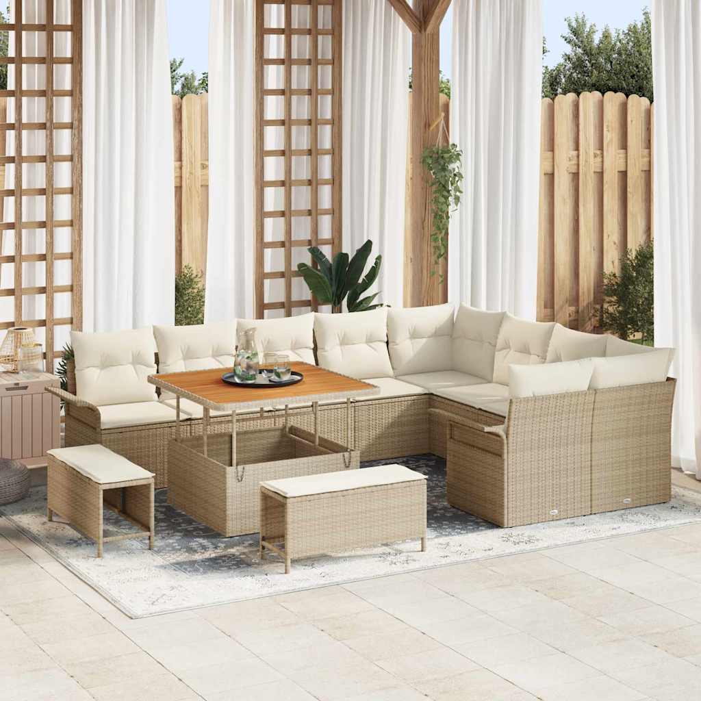 Set Divano da Giardino 12 pcs Beige polyrattan