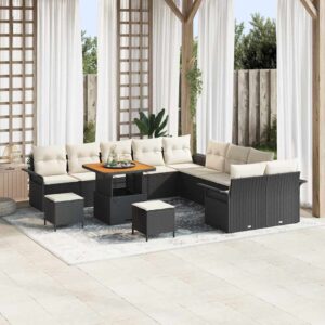 Set Divano da Giardino 13 pcs Nero polyrattan