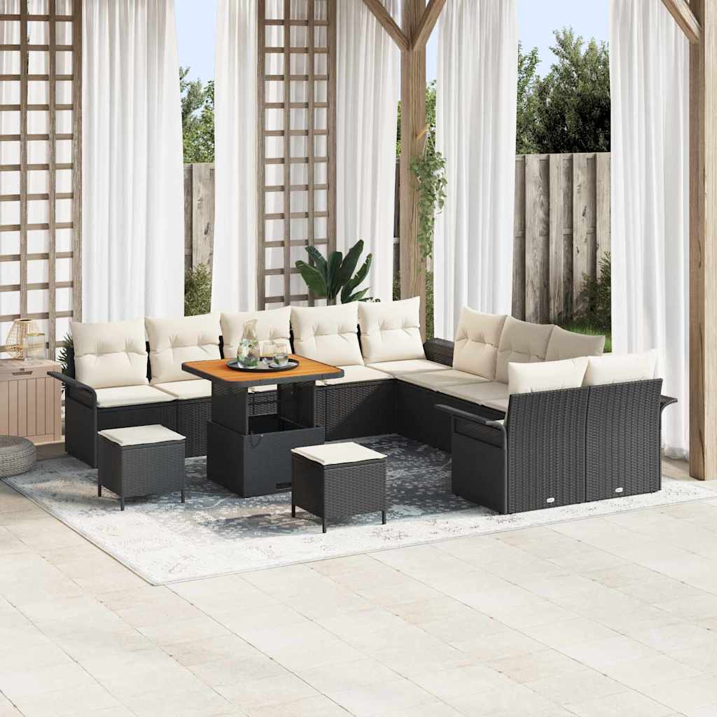 Set Divano da Giardino 13 pcs Nero polyrattan
