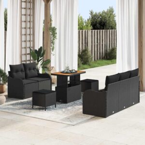 Set Divano da Giardino 8 pcs Nero polyrattan