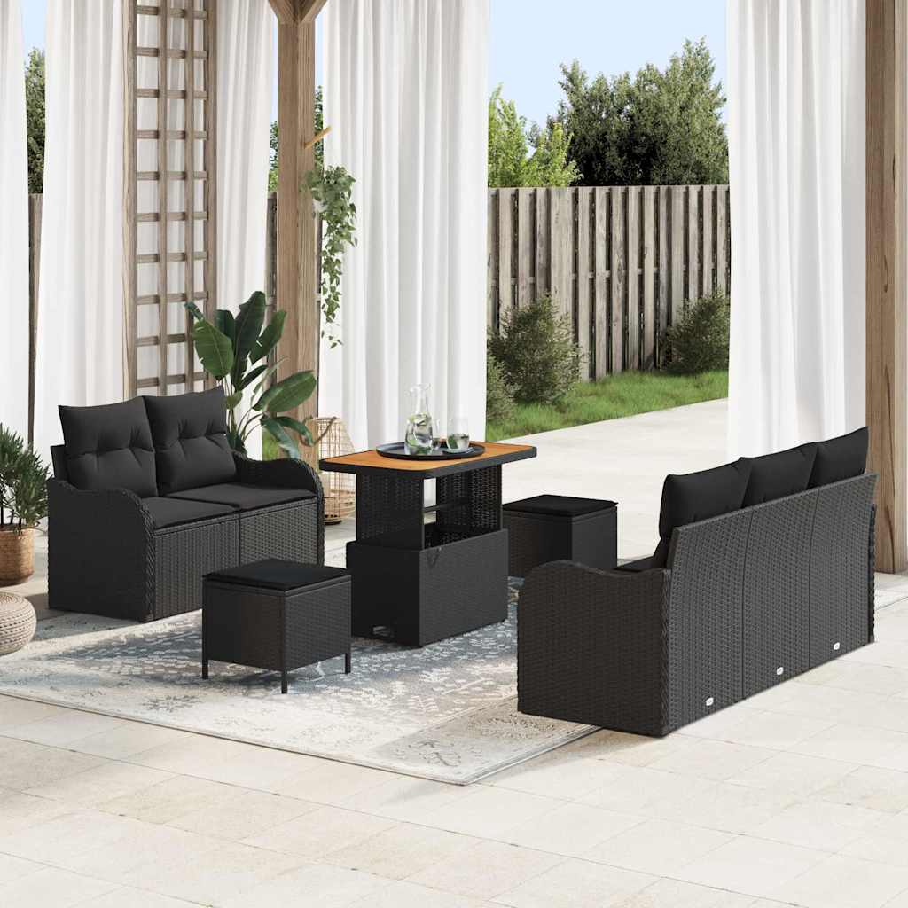 Set Divano da Giardino 8 pcs Nero polyrattan