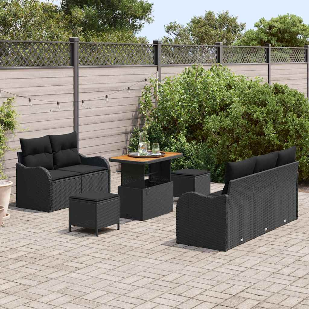Set Divano da Giardino 8 pcs Nero polyrattan - immagine 3