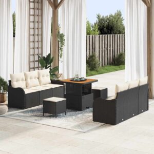 Set Divano da Giardino 9 pcs Nero polyrattan